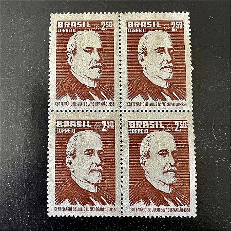 Quadra de Selos Comemorativos do Brasil - Centenário do Nascimento de Julio Bueno Brandão - 1958 - Novo - ref.2667