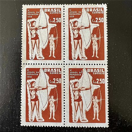 Quadra de Selos Comemorativos do Brasil - X Jogos da Primavera no Rio de Janeiro - 1958 - Novo - ref.2672