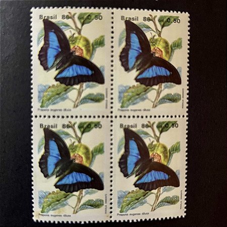 Quadra de Selos Comemorativos do Brasil - Preservação da Fauna Brasileira - Borboletas - Prepona - 1986 - Mint - ref.2688