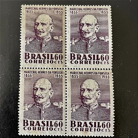 Quadra de Selos Comemorativos do Brasil - Centenário do Nascimento do Marechal Hermes da Fonseca - 1955 - Novo - ref.2695
