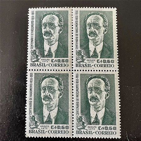Quadra de Selos Comemorativos do Brasil - Centenário do Nascimento do Doutor Adolpho Lutz - 1955 - Novo - ref.2697