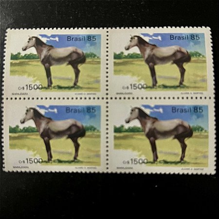 Quadra de Selos Comemorativos do Brasil - Cavalos de Raças Brasileiras - Marajoara - 1985 - Mint - ref.2708