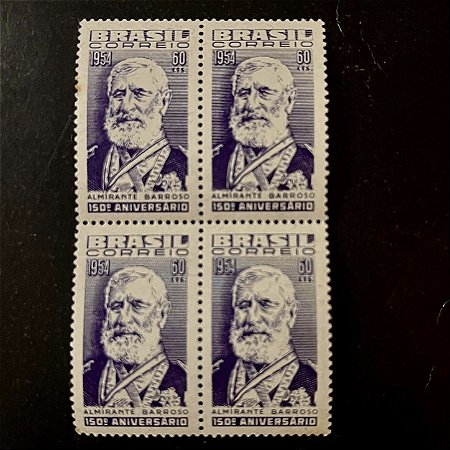 Quadra de Selos Comemorativos do Brasil - Sesquicentenário do Nascimento do Almirante Barroso - 1954 - Novo - ref.2711