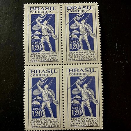 Quadra de Selos Comemorativos do Brasil - Acampamento Internacional de Patrulhas de Escoteiros em São Paulo - 1954 - Novo - ref.2716