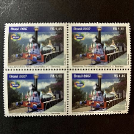 Quadra de Selos Comemorativos do Brasil - Transportes Ferroviários -Locomotiva Baroneza - 2007 - Mint - ref.2717