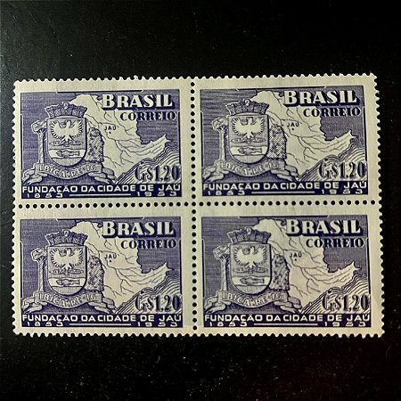 Quadra de Selos Comemorativos do Brasil - Centenário da Fundação da Cidade de Jau - SP - 1953 - Novo - ref.2718