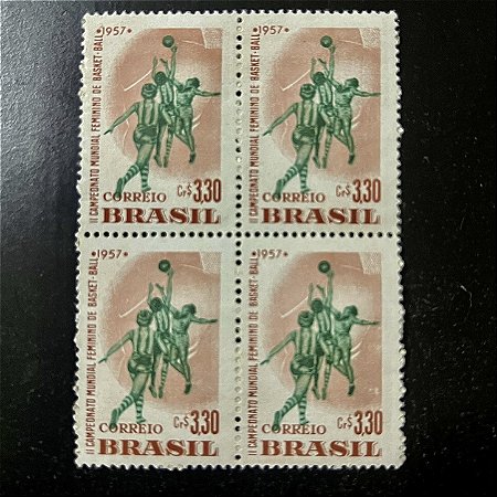 Quadra de Selos Comemorativos do Brasil - II Campeonato Mundial Feminino de Basquetebol- RJ - 1957 - Novo - ref.2721