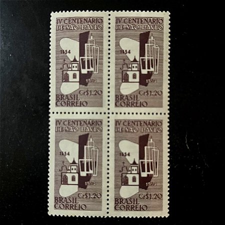 Quadra de Selos Comemorativos do Brasil - Quarto Centenário da Cidade de São Paulo - 1954 - Novo - ref.2724