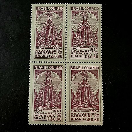 Quadra de Selos Comemorativos do Brasil - Cinquentenário da Coroação de Nossa Senhora Aparecida - 1954 - Novo - ref.2729