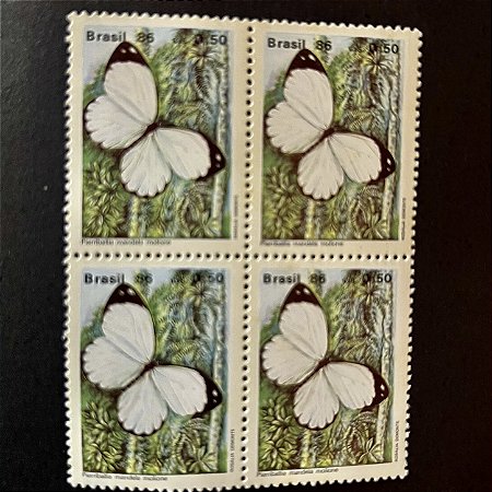 Quadra de Selos Comemorativos do Brasil - Preservação da Fauna Brasileira - Borboletas - Pierriballia - 1986 - Mint - ref.2732