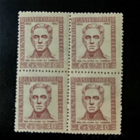 Quadra de Selos Comemorativos do Brasil - Cinquentenário do Telégrafo Elétrico no Brasil - 1952- Novo - ref.2736