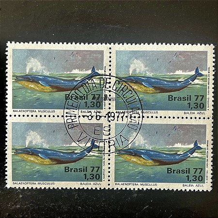 Quadra de Selos Comemorativos do Brasil - Defesa do Meio Ambiente - Fauna - 1977 - carimbo 1o.Dia- ref.2739
