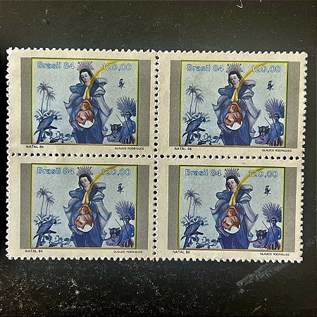 Quadra de Selos Comemorativos do Brasil - Natal 84 - Pinturas Natalinas - Glauco Rodrigues - 1984 - Mint - ref.2751