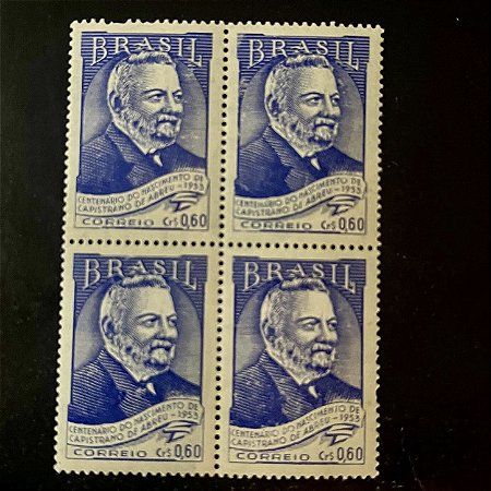 Quadra de Selos Comemorativos do Brasil - Centenário do Nascimento de João Capistrano Honorio de Abreu - 1953 - Novo - ref.2753
