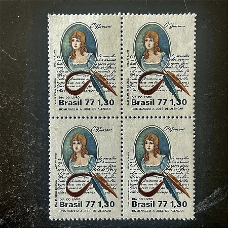 Quadra de Selos Comemorativos do Brasil - Dia do Livro - Homenagem a Jose de Alencar - 1977 - Mint - ref.2754