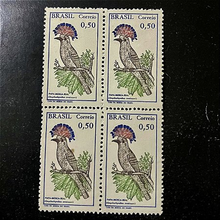 Quadra de Selos Comemorativos do Brasil - Passáros Brasileiros - Papa Mosca Real - 1968 - Novo - ref.2755