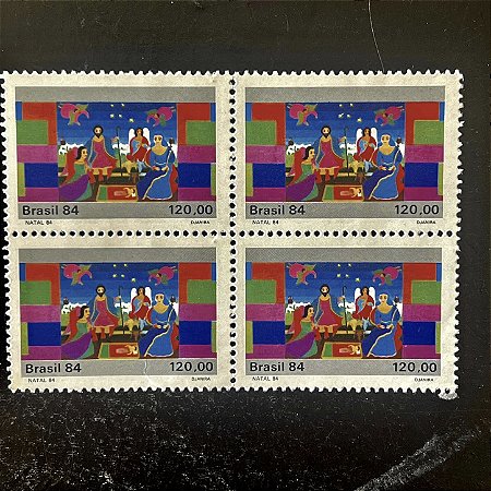Quadra de Selos Comemorativos do Brasil - Natal 84 - Pinturas Natalinas - Natividade - 1984 - Mint - ref.2757