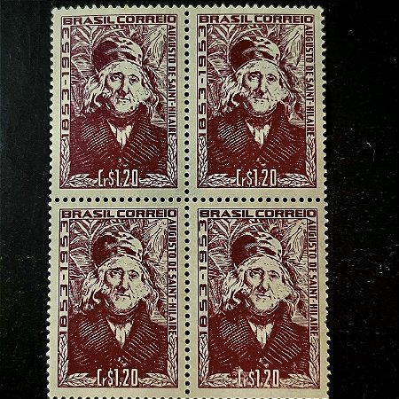 Quadra de Selos Comemorativos do Brasil - Centenário da Morte de Auguste de Saint Hilaire - 1953 - Novo - ref.2762