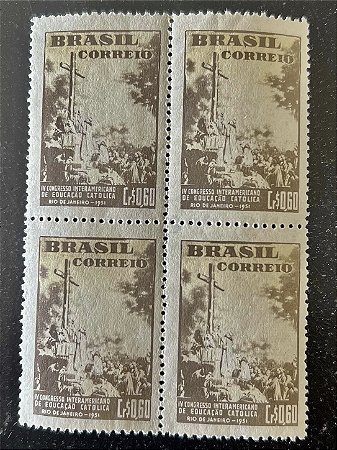 Quadra de Selos Comemorativos do Brasil - IV Congresso Interamericano de Educação Católica no Rio de Janeiro - 1951 - Novos - ref.2768