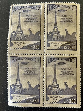 Quadra de Selos Comemorativos do Brasil - Semana da Asa - Cinquentario da Prova de Dirigibilidade - Santos Dumont - 1951 - Novos - ref.2769