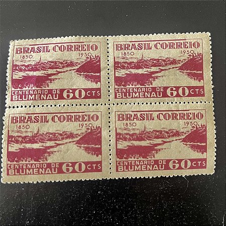 Quadra de Selos Comemorativos do Brasil - Centenário de Fundação da Cidade de Blumenau - SC - 1950 - Novos - ref.2788