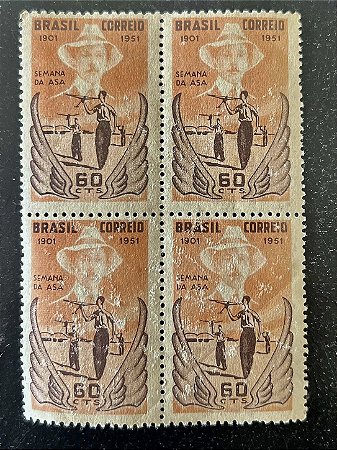 Quadra de Selos Comemorativos do Brasil - Semana da Asa - Cinquentenário da Prova de Dirigibilidade - Santos Dumont - 1951 - Novos - ref.2792