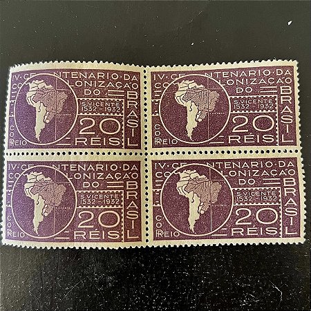 Quadra de Selos Comemorativos do Brasil - 4o. Centenario da Fundação da Cidade de São Vicente - SP - 1932 - Novos - ref.2804