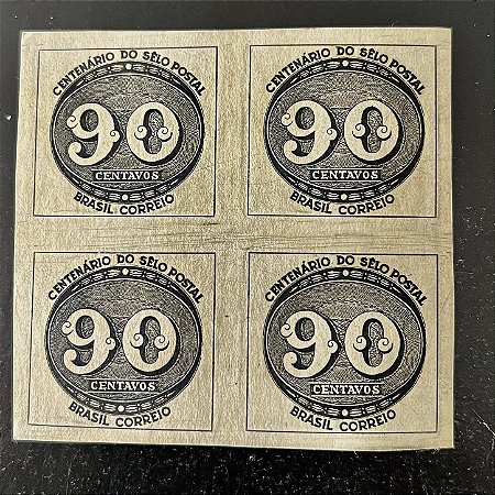 Quadra de Selos Comemorativos do Brasil - Centenário do Selo Postal Brasileiro - 90 Cts - 1943 - Novos - ref.2805