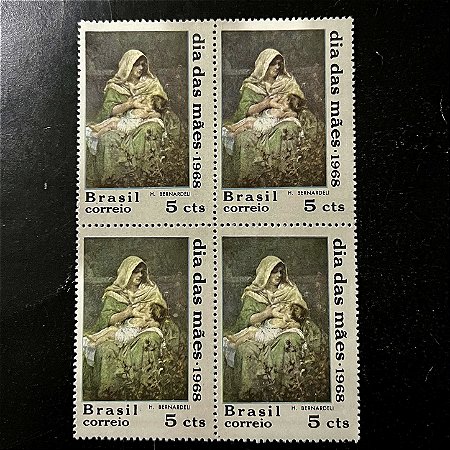 Quadra de Selos Comemorativos do Brasil - Dia das Mães - 1968 - Mint - ref.2821