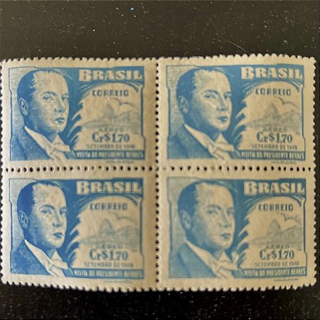 Quadra de Selos Comemorativos do Brasil - Visita do Presidente do Uruguai Luis Batlle Berres - 1948 - Novos - ref.2827