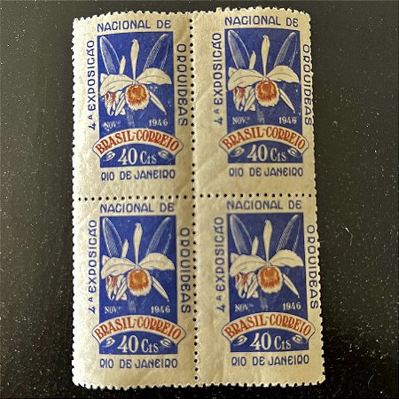 Quadra de Selos Comemorativos do Brasil - 4a. Exposição Nacional de Orquideas no Rio de Janeiro - 1946 - Novos - ref.2830