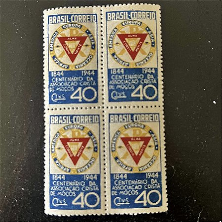Quadra de Selos Comemorativos do Brasil - Centenário da Associação Cristã de Moços - 1944 - Novos - ref.2835