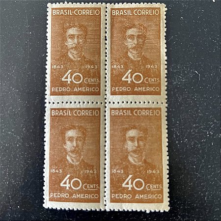 Quadra de Selos Comemorativos do Brasil - Centenário do Nascimento de Pedro Américo Figueiredo e Melo - 1943 - Novos - ref.2836