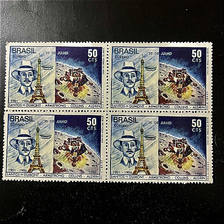Quadra de Selos Comemorativos do Brasil - Semana da Asa -Nascimento de Santos Dumont - 1969 - Novos - ref.2838