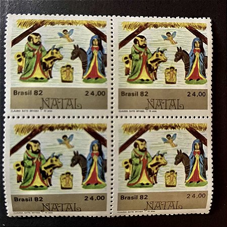 Quadra de Selos Comemorativos do Brasil - Natal 1982 - Desenhos Infantis - Nascimento do Menino Jesus - 1982 - Mint - ref.2839