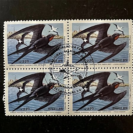 Quadra de Selos Comemorativos do Brasil - Preservação da Fauna Brasileira - Tesourão - 1985 - com carimbo comemorativo - ref.2850