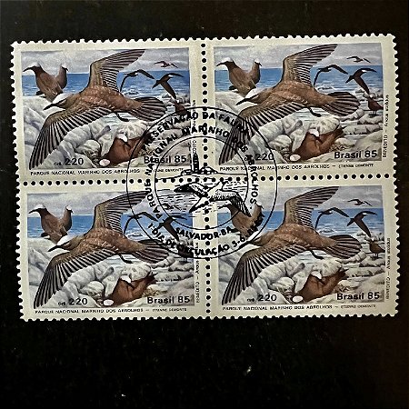 Quadra de Selos Comemorativos do Brasil - Preservação da Fauna Brasileira - Benedito - 1985 - com carimbo comemorativo - ref.2851