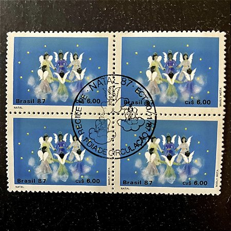 Quadra de Selos Comemorativos do Brasil - Natal 87 - Anunciação - 1987 - com carimbo comemorativo - ref.2863