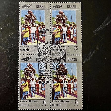Quadra de Selos Comemorativos do Brasil - Promoção do Turismo Nacional - Cirio de Nazaré - 1972 - com carimbo comemorativo - ref.2889