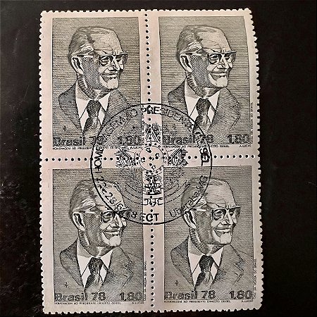 Quadra de Selos Comemorativos do Brasil - Homenagem ao Presidente Ernesto Geisel - 1978 - com carimbo comemorativo - ref.2905