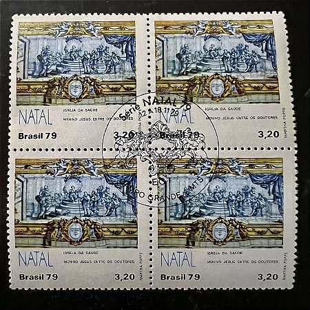 Quadra de Selos Comemorativos do Brasil - Natal 79 - Menino Jesus entre os Doutores - 1979 - com carimbo comemorativo - ref.2921