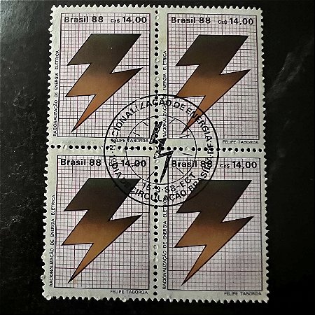 Quadra de Selos Comemorativos do Brasil - Racionalização de Energia - Energia Eletrica - 1988 - com carimbo comemorativo - ref.2939