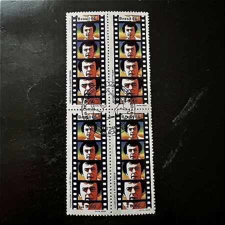 Quadra de Selos Comemorativos do Brasil - Homenagem a Glauber Rocha - 1986 - com carimbo comemorativo - ref.2945