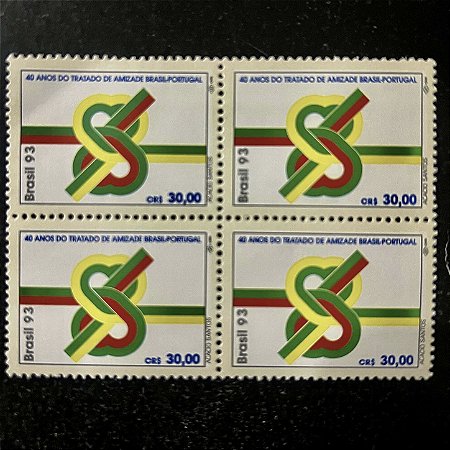 Quadra de Selos Comemorativos do Brasil - 40 Anos do Tratado de Amizade Brasil-Portugal - 1993 - Mint- ref.2953
