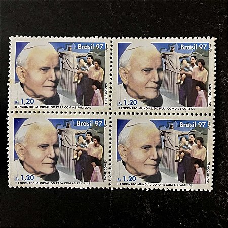 Quadra de Selos Comemorativos do Brasil - II Encontro Mundial do Papa João Paulo II com as Familias - 1997 - Mint - ref.2966