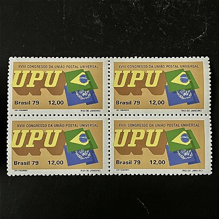 Quadra de Selos Comemorativos do Brasil - XVIII Congresso da União Postal Universal - UPU -Bandeiras do Brasil - 1979 - Mint - ref.2975