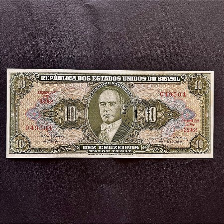 Cédula do Brasil - 10 Cruzeiros - Carimbo 1 Centavo - Getulio Vargas - FE - ref.2995
