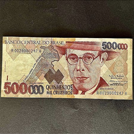 Cédula do Brasil - 500.000 Cruzeiros - Mario de Andrade - Sob - ref.3000