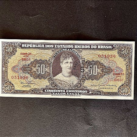 Cédula do Brasil - 50 Cruzeiros - carimbo 5 Centavos - Princesa Isabel - FE - ref.3001