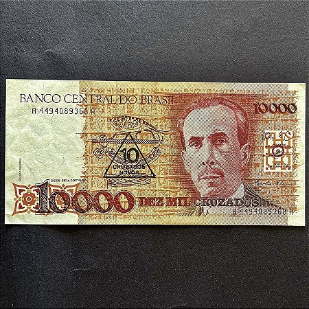 Cédula do Brasil - 10.000 Cruzados - carimbo 10 Cruzados Novos - Carlos Chagas - FE - ref.3003